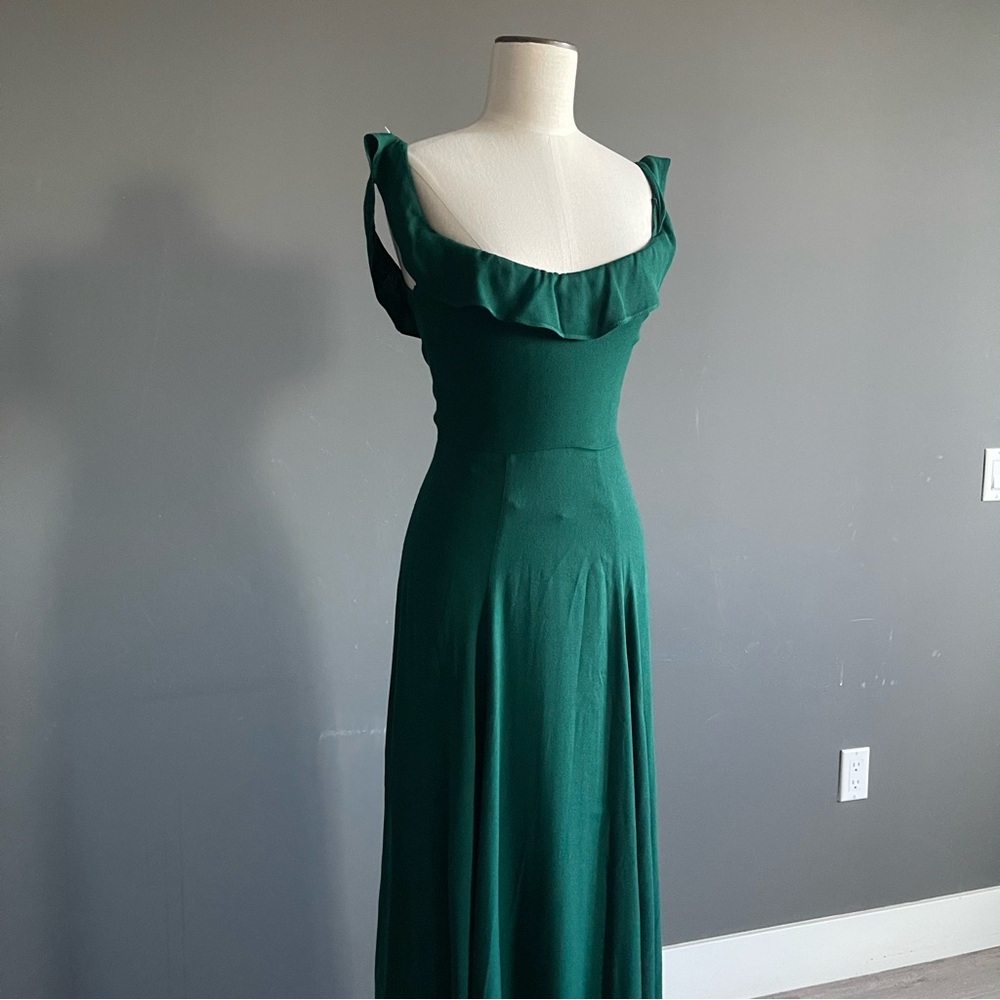 Reformation Emerald Green Off-Shoulder Maxi Dress Ruffle Sleeve Parisian Minimal - Picture 3 of 12